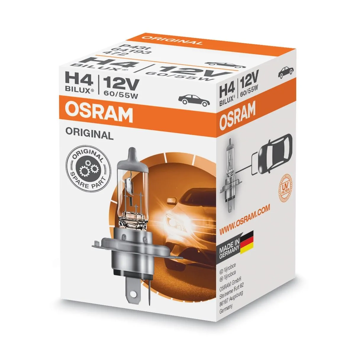Imagine produs: Bec H4 12V 60/55W P43t 3200K Halogen OSRAM (64193)