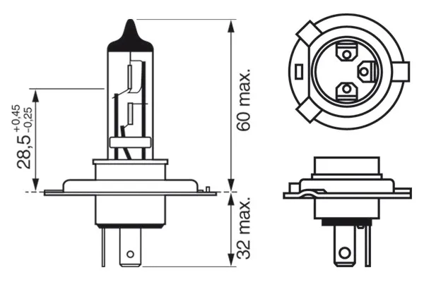 Imagine produs: Bec H4 12V 60/55W P43t, Halogen BOSCH (1 987 301 001)