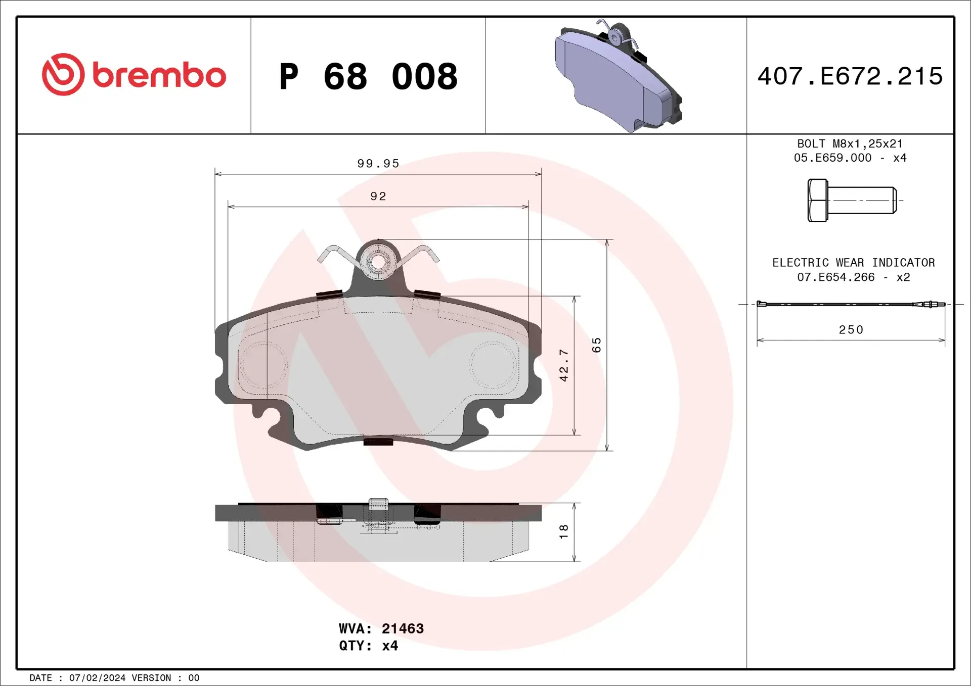 Imagine produs: Placute frana BREMBO (P 68 008)
