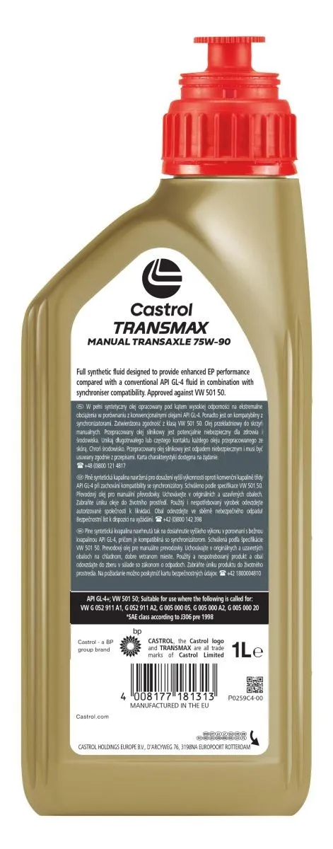 Imagine produs: Ulei cutie de viteze Transmax Manual Transaxle 75W-90 1L sintetic CASTROL (15F138 016-1)