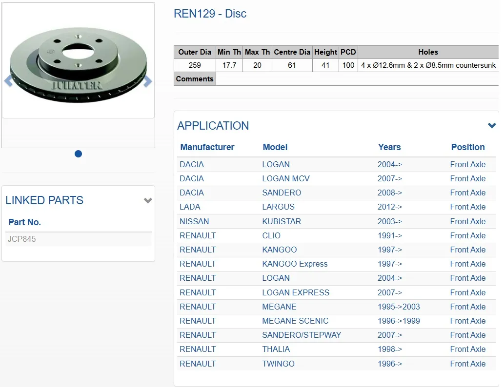 Imagine produs: Disc frana JURATEK (REN129)