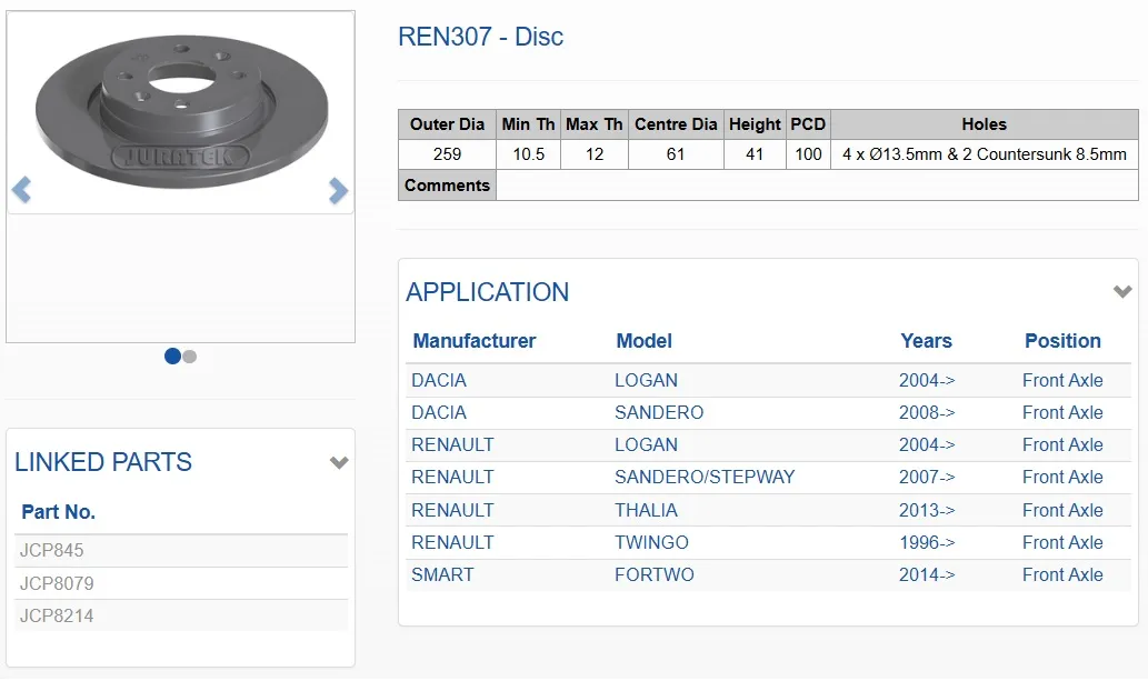 Imagine produs: Disc frana JURATEK (REN307)