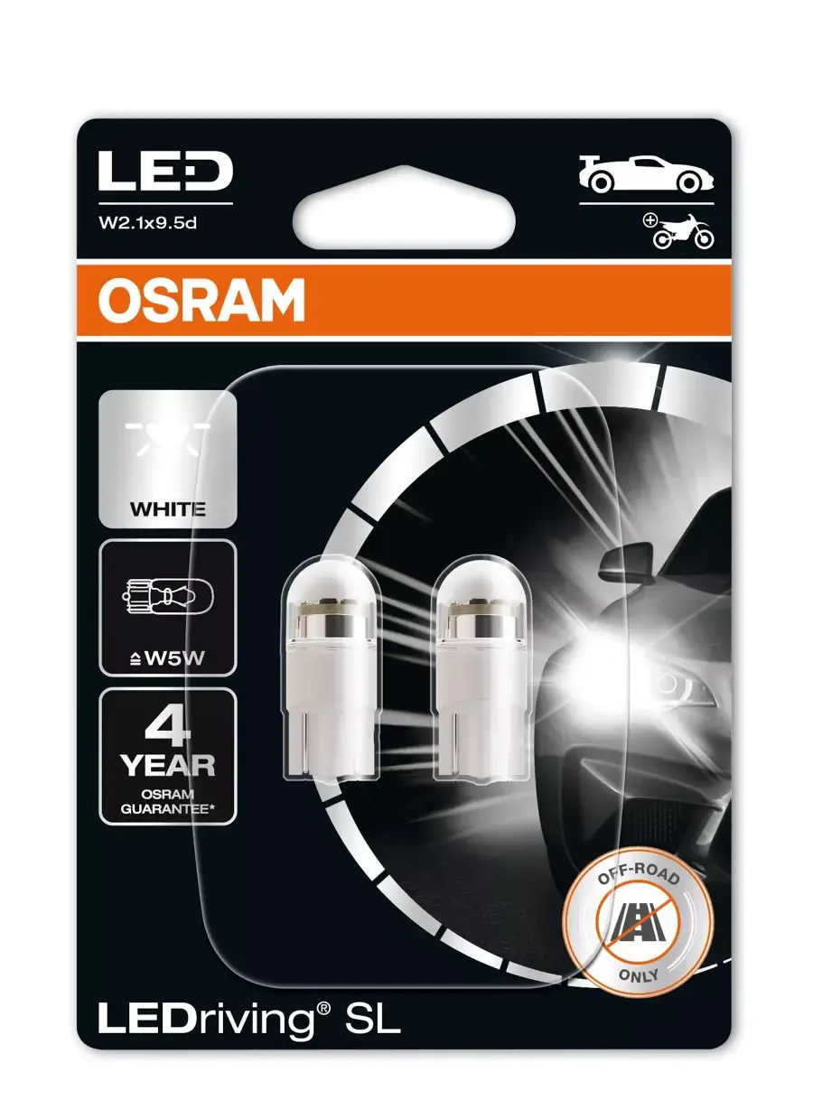Imagine produs: Set 2 becuri W5W 12V 0,8W W2,1x9,5d 6000K LED OSRAM (2825DWP-02B)