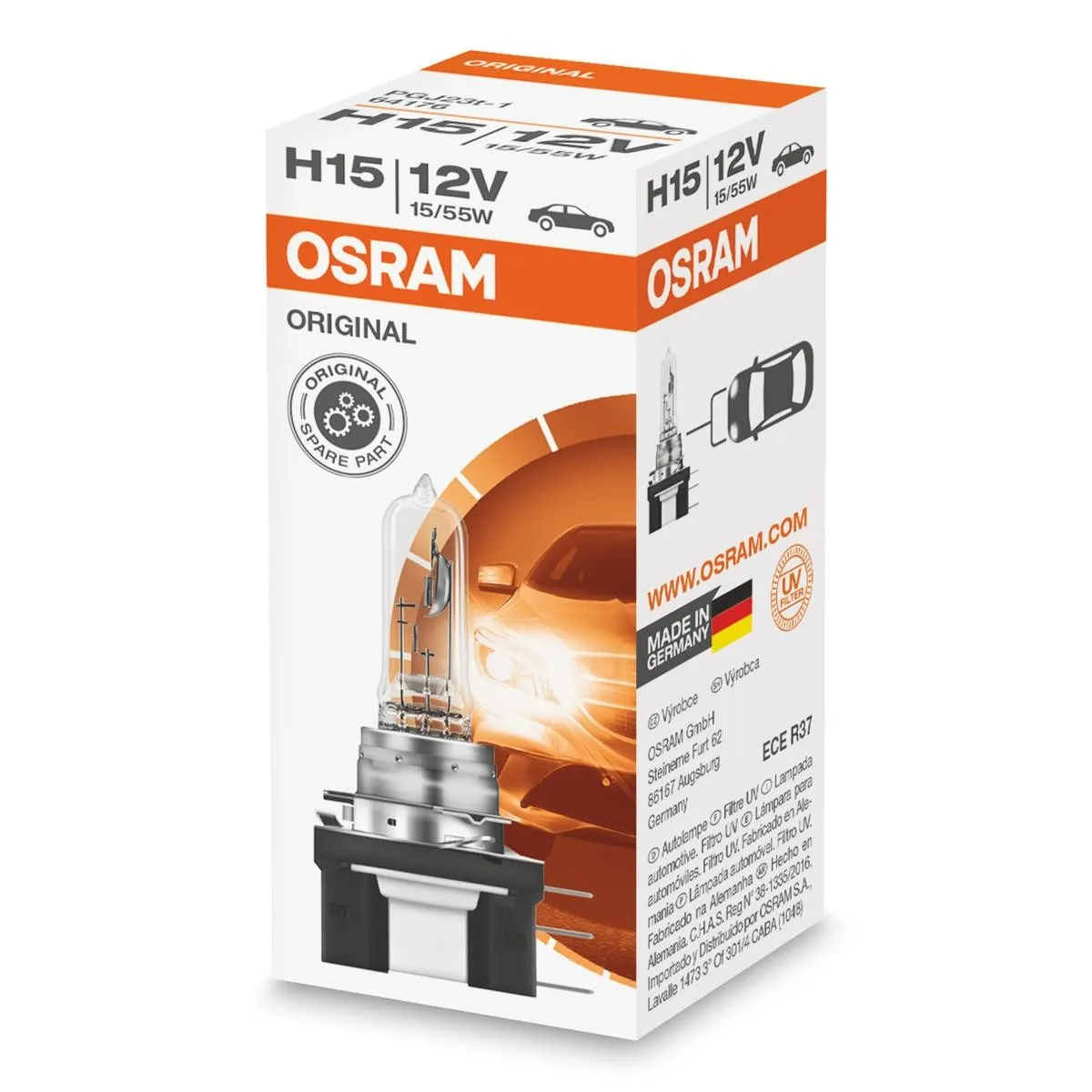 Imagine produs: Bec H15 12V 55/15W PGJ23t-1 3200K Halogen Standard OSRAM (64176)