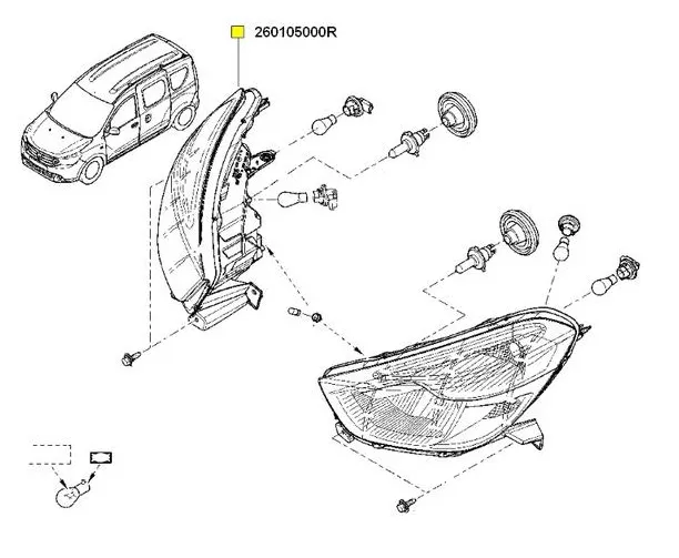 Imagine produs: Far dreapta pentru Dacia DOKKER LODGY RENAULT (OE22834771    26 01 095 45R)