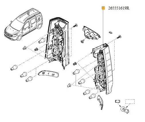 Imagine produs: Lampa spate stanga pentru Dacia DOKKER RENAULT (OE22834627   26 55 516 19R)