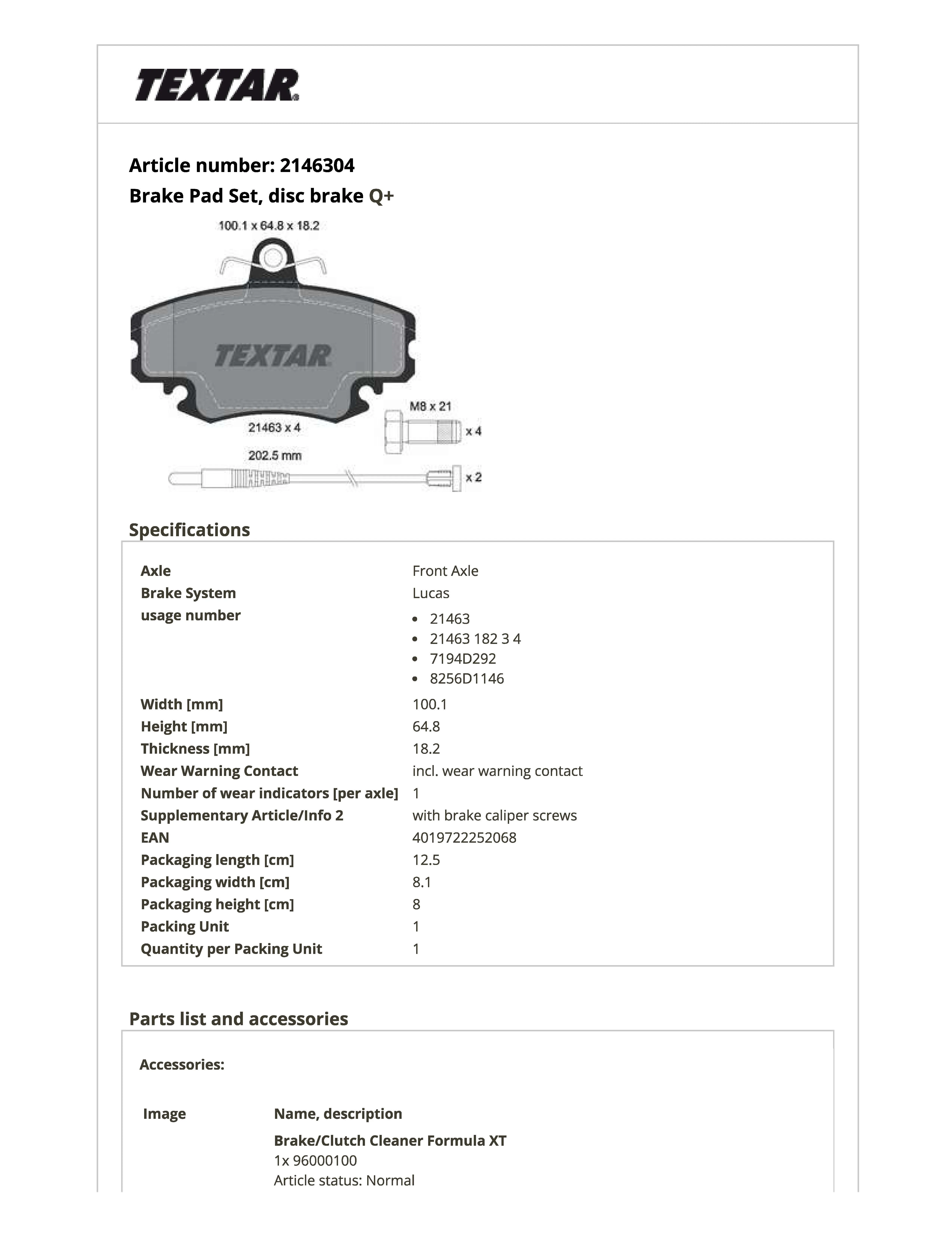 Imagine produs: Placute frana TEXTAR (2146304)