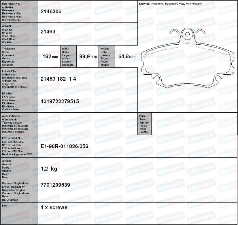 Imagine produs: Placute frana TEXTAR (2146306)