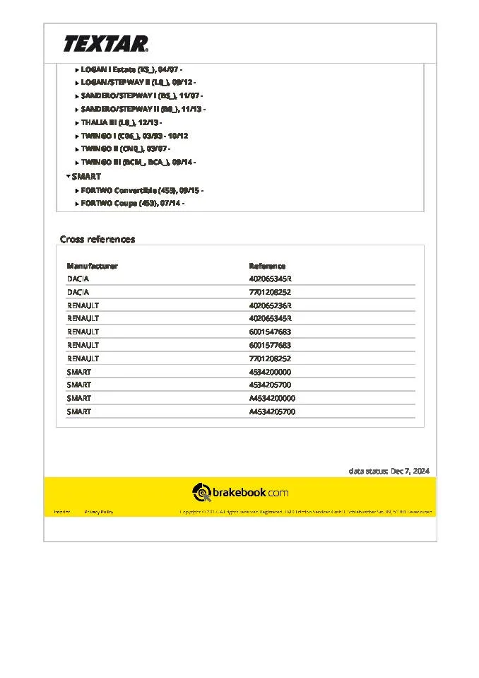 Imagine produs: Disc frana TEXTAR (92175100)