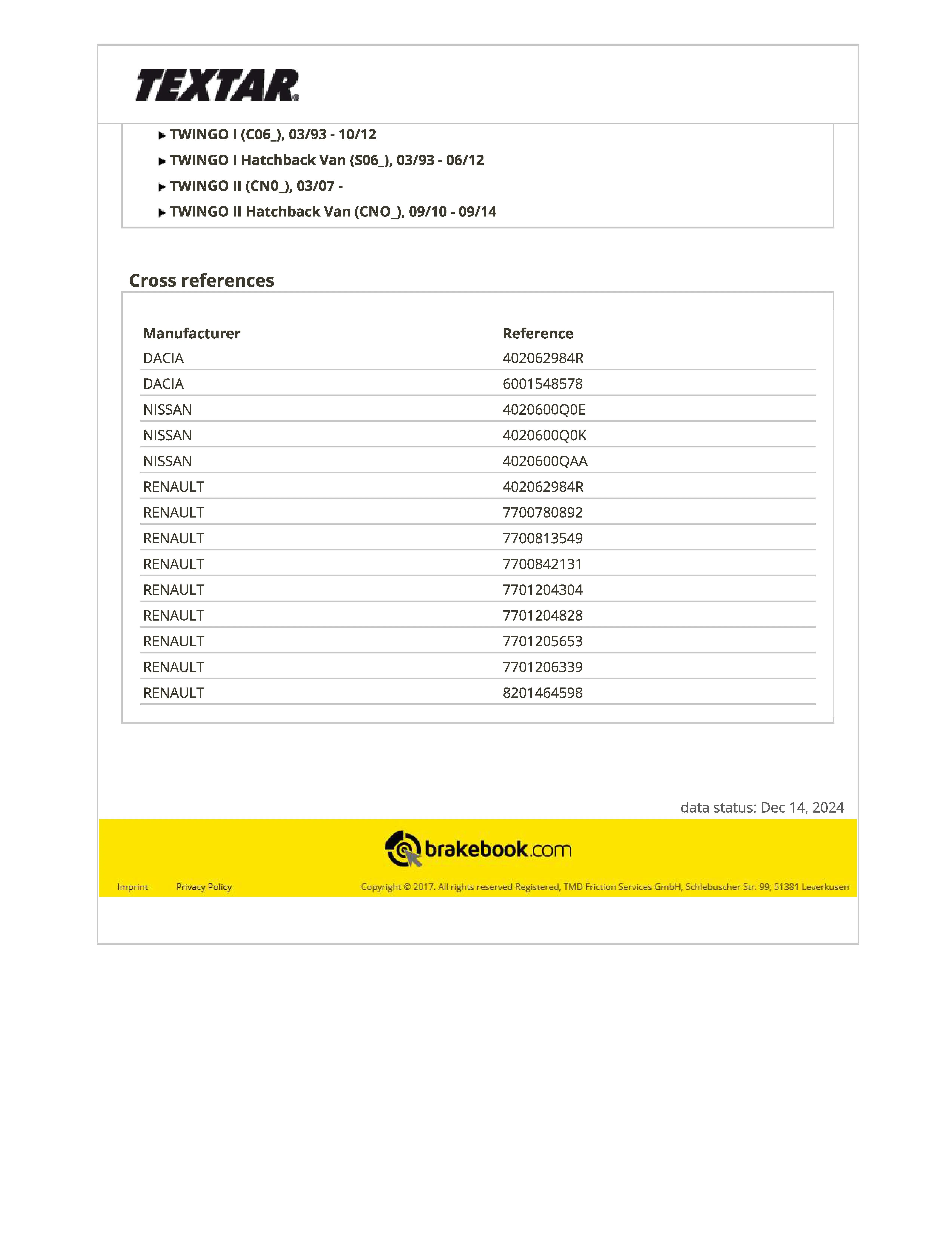 Imagine produs: Disc frana TEXTAR (92292100)