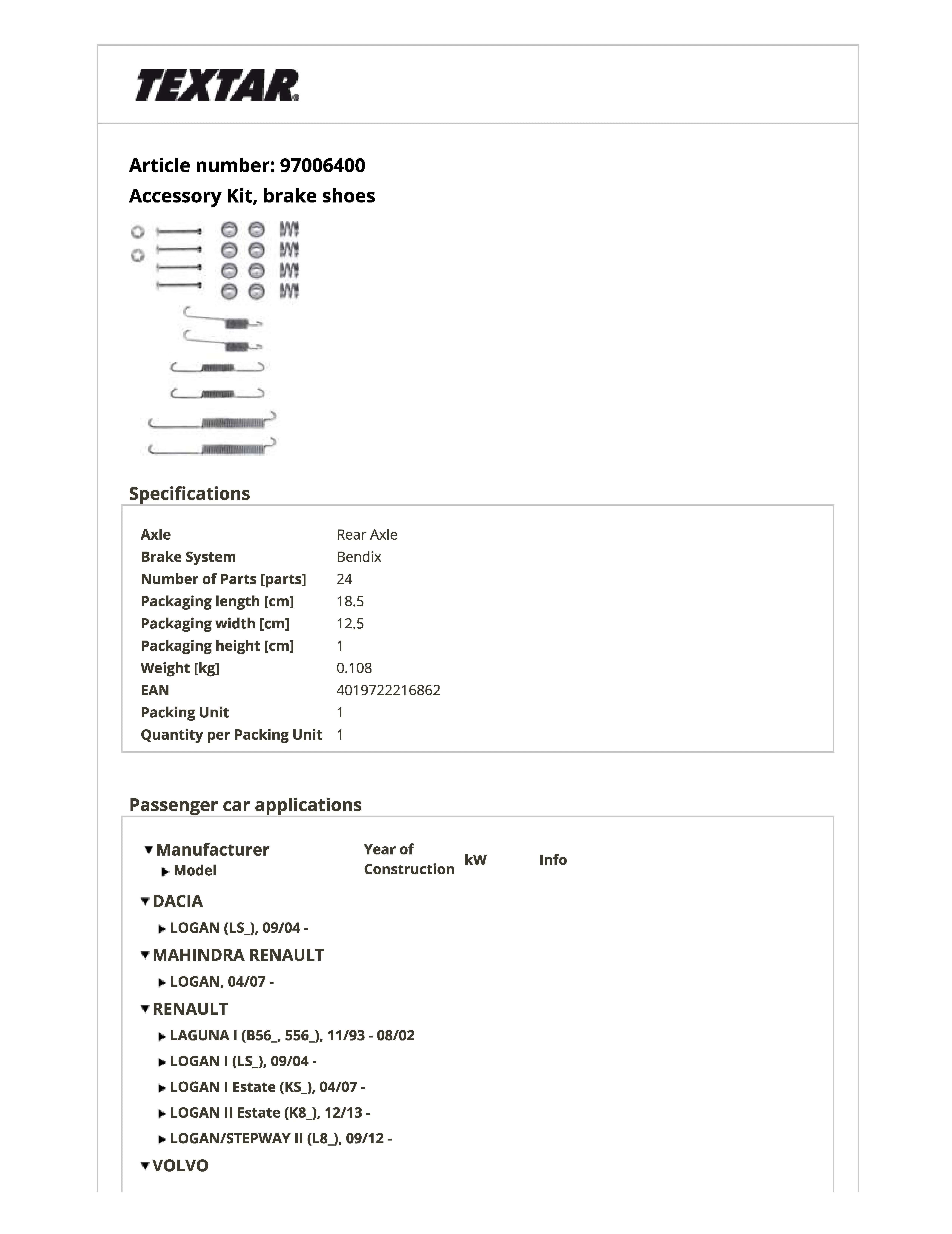 Imagine produs: Set montare frane TEXTAR (97006400)