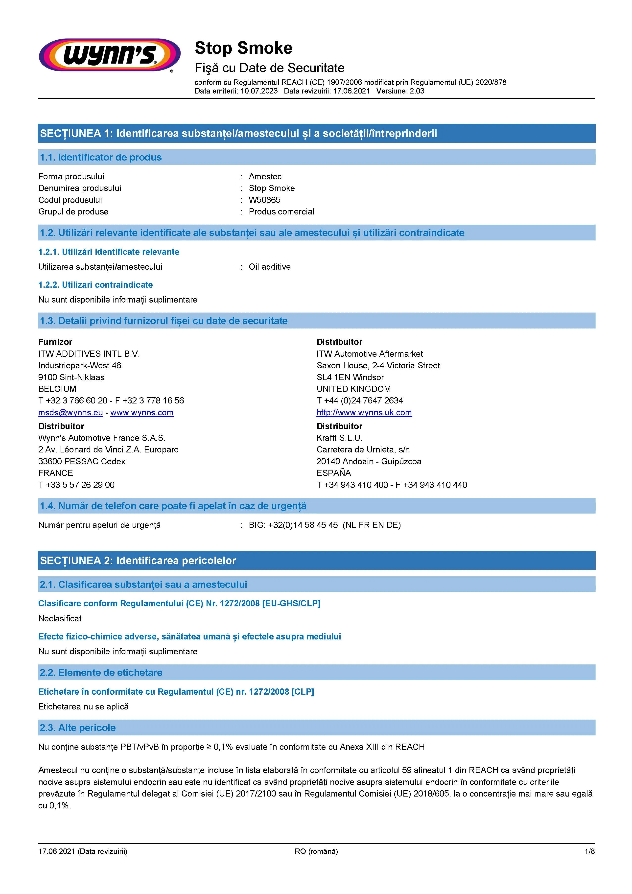 Imagine produs: Stop Smoke Aditiv lubrifiant WYNN'S (W50865)